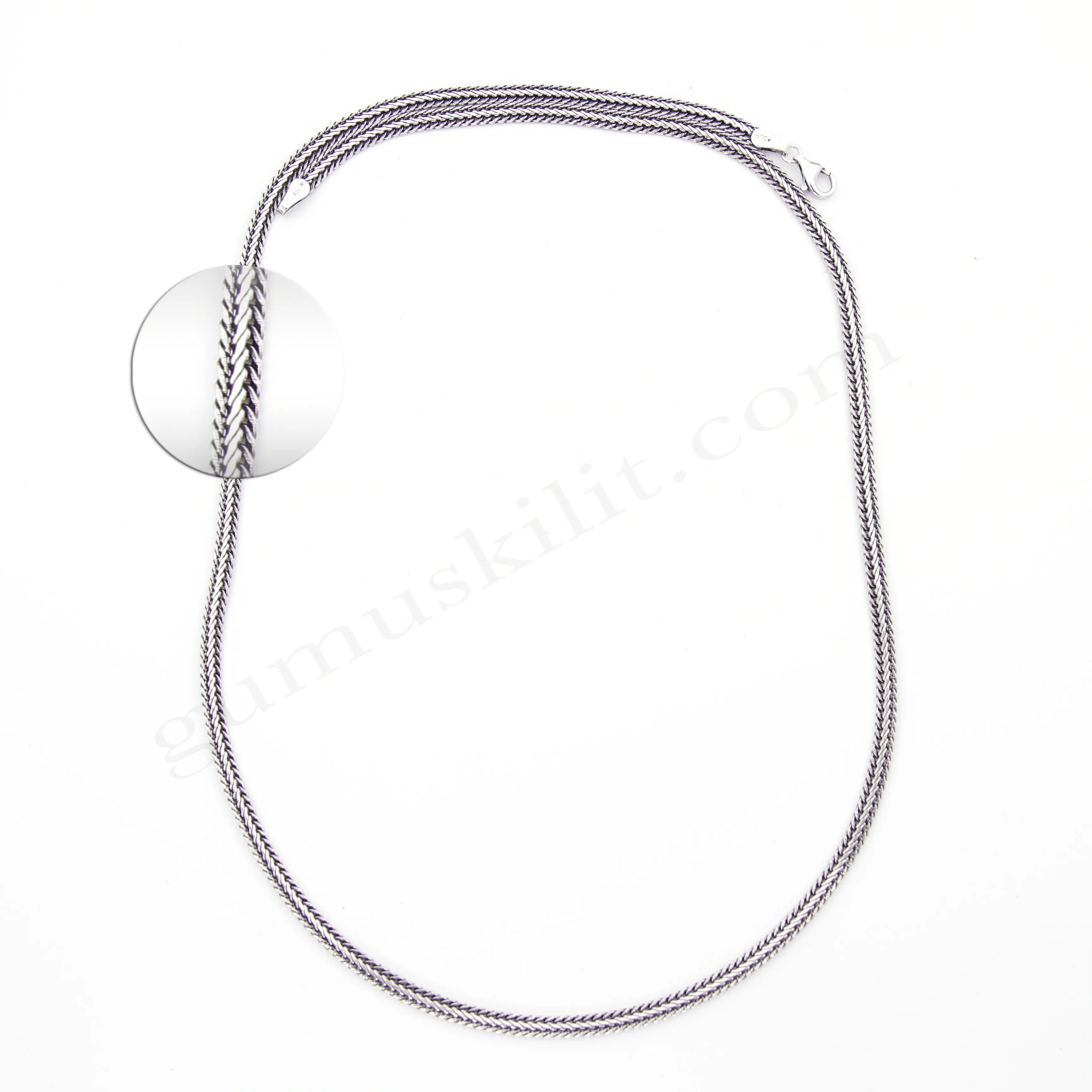 3 Numara Tilki Kuyruğu Balıksırtı Geniş Model  2mm Kalınlığında 4mm genişliğinde 925 Ayar Gümüş Zincir, Kolye