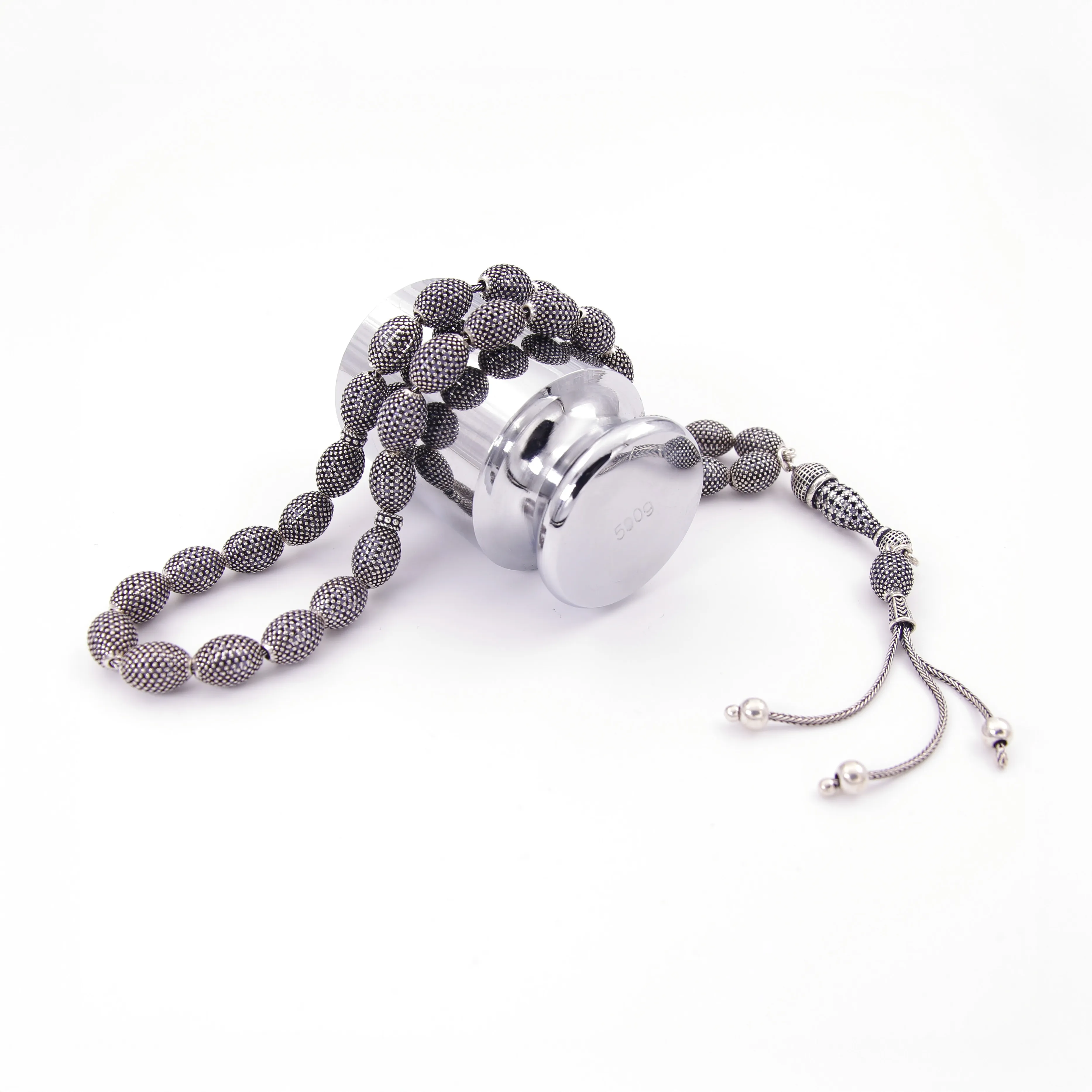 925 Ayar Gümüş Eskitme Otantik Badem Kesim Şık Tesbih