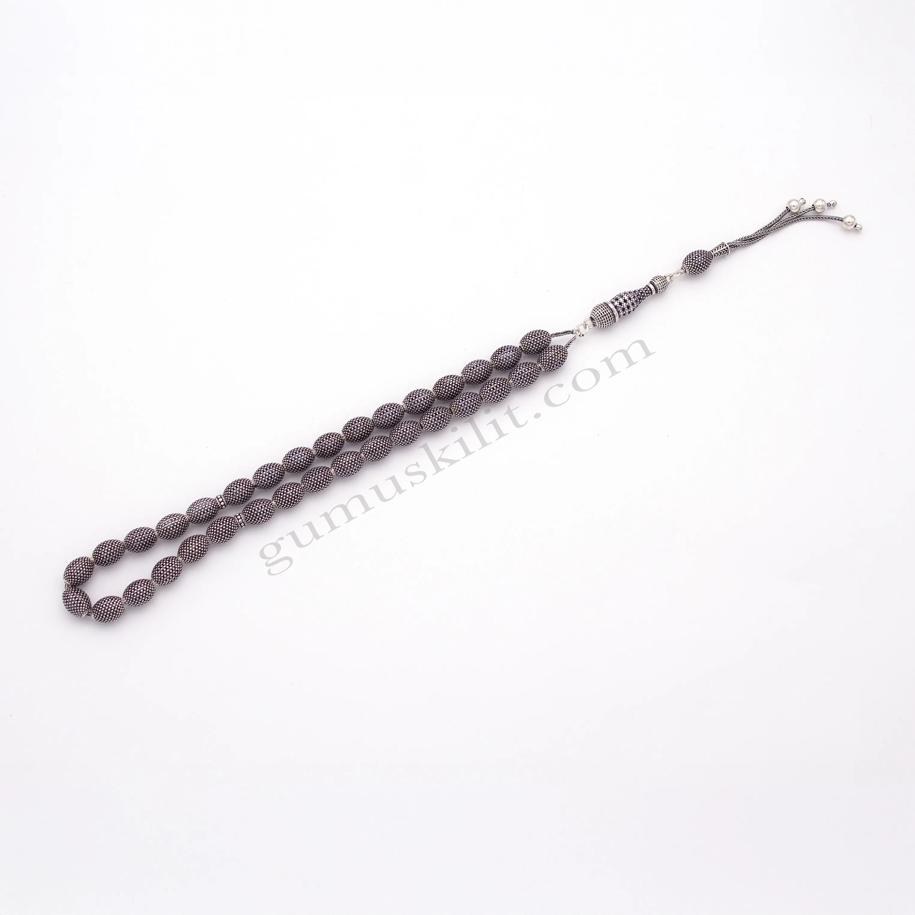 925 Ayar Gümüş Eskitme Otantik Badem Kesim Şık Tesbih