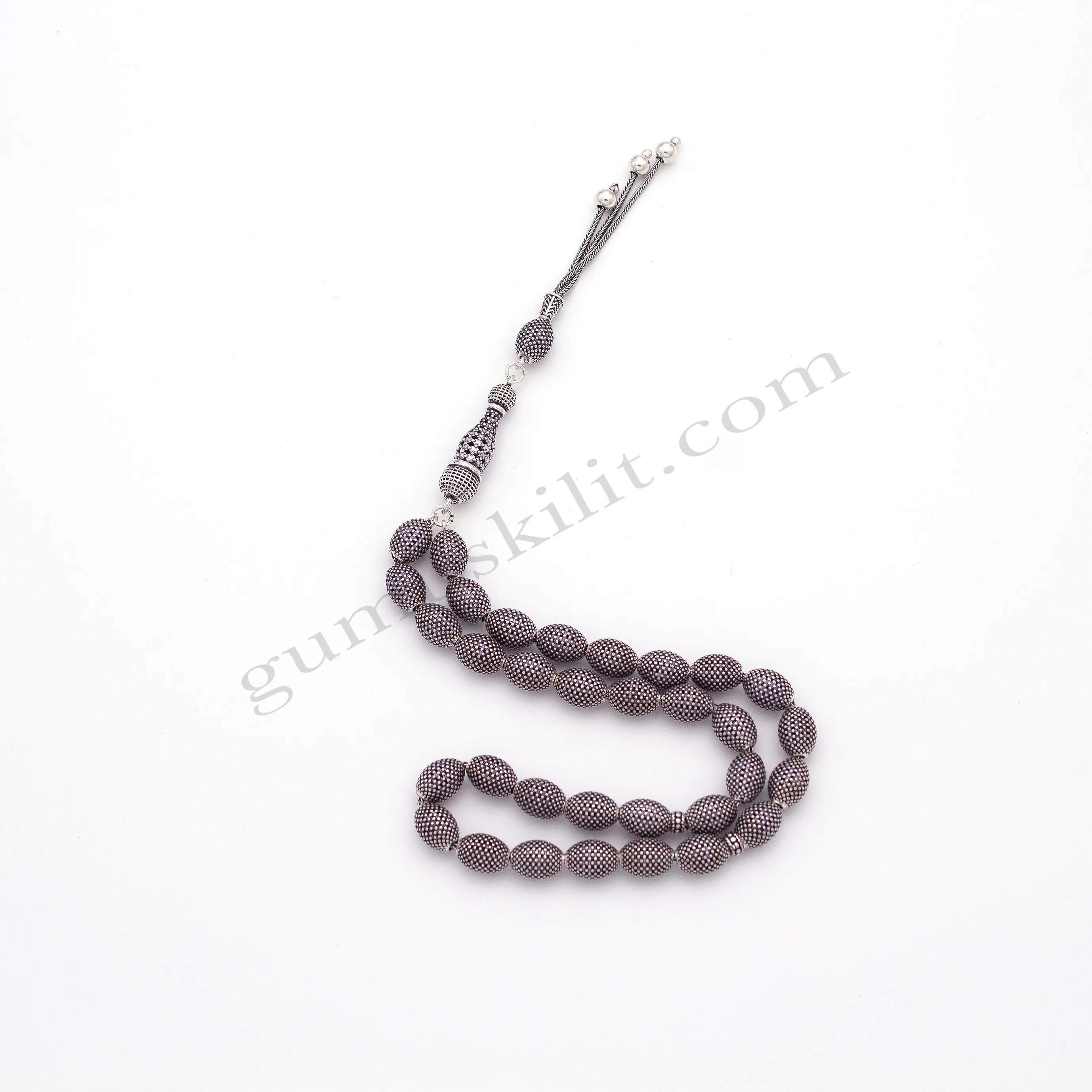 925 Ayar Gümüş Eskitme Otantik Badem Kesim Şık Tesbih