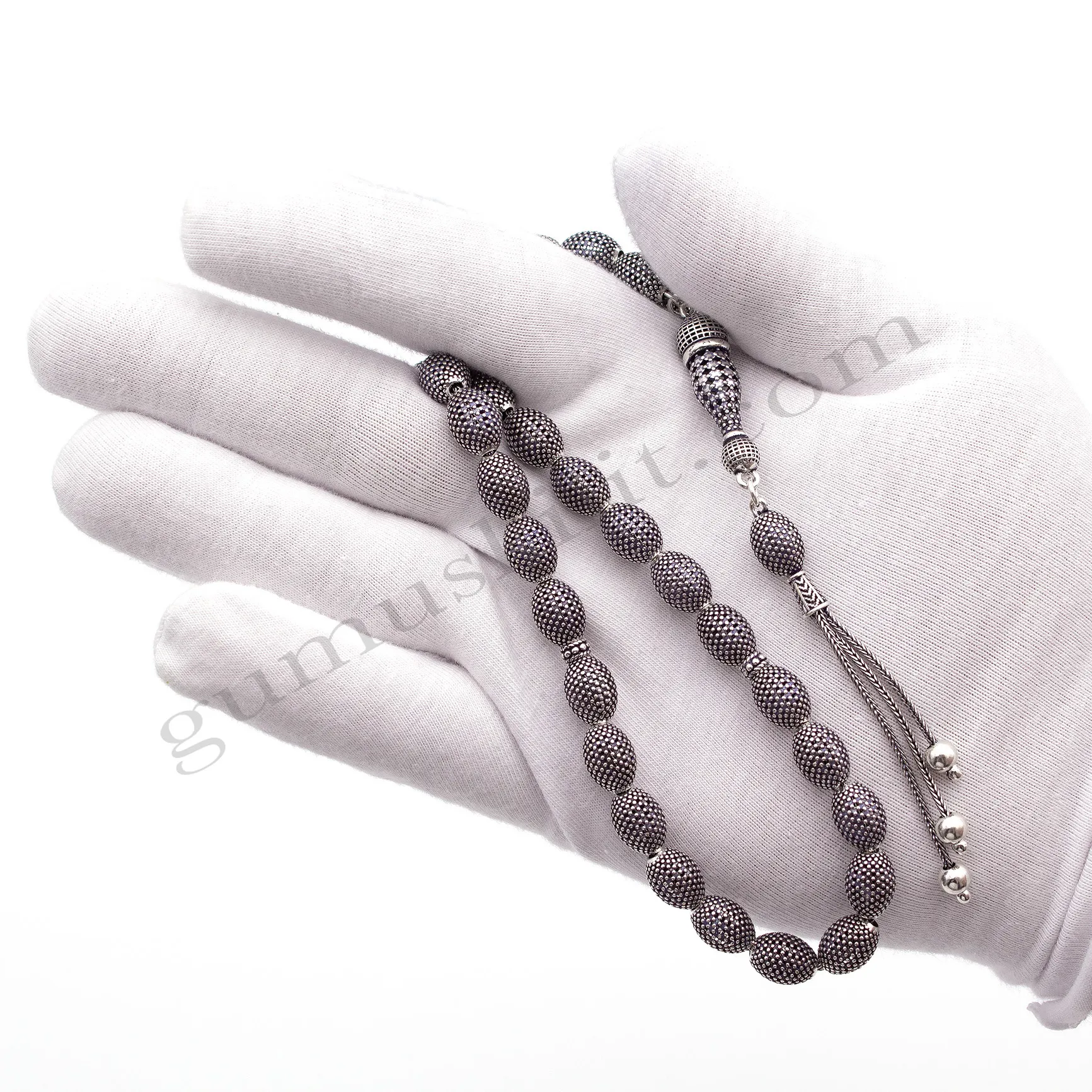 925 Ayar Gümüş Eskitme Otantik Badem Kesim Şık Tesbih