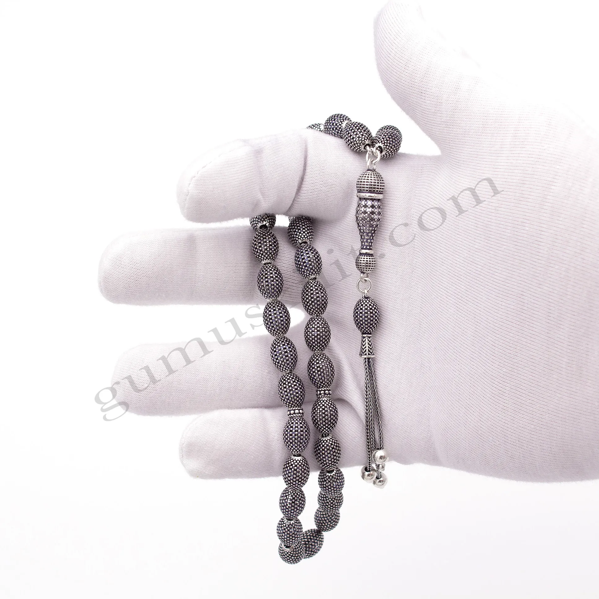 925 Ayar Gümüş Eskitme Otantik Badem Kesim Şık Tesbih