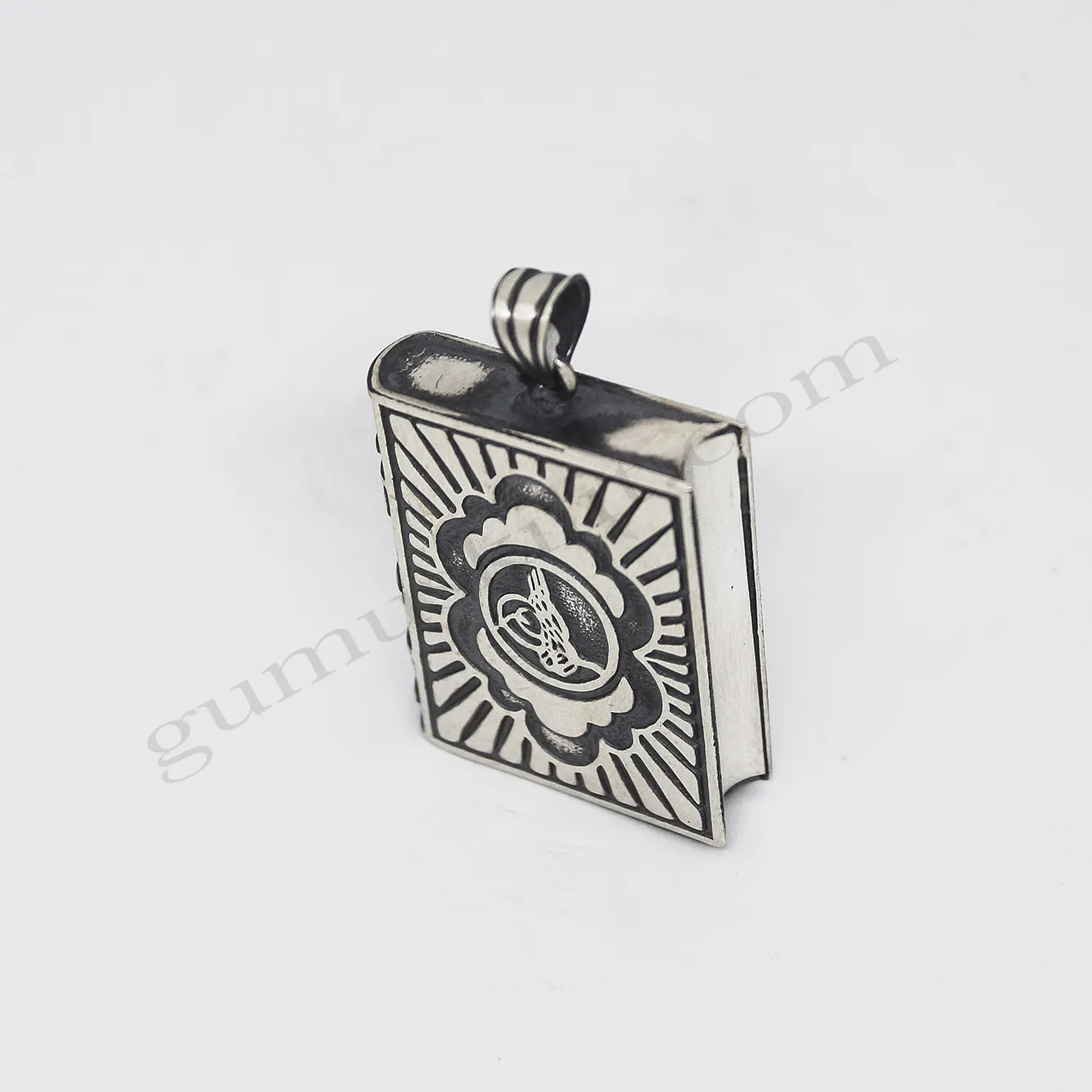 925 Ayar Gümüş Kitap Model Osmanlı Tuğralı Büyük Boy Muska Kolye Ucu