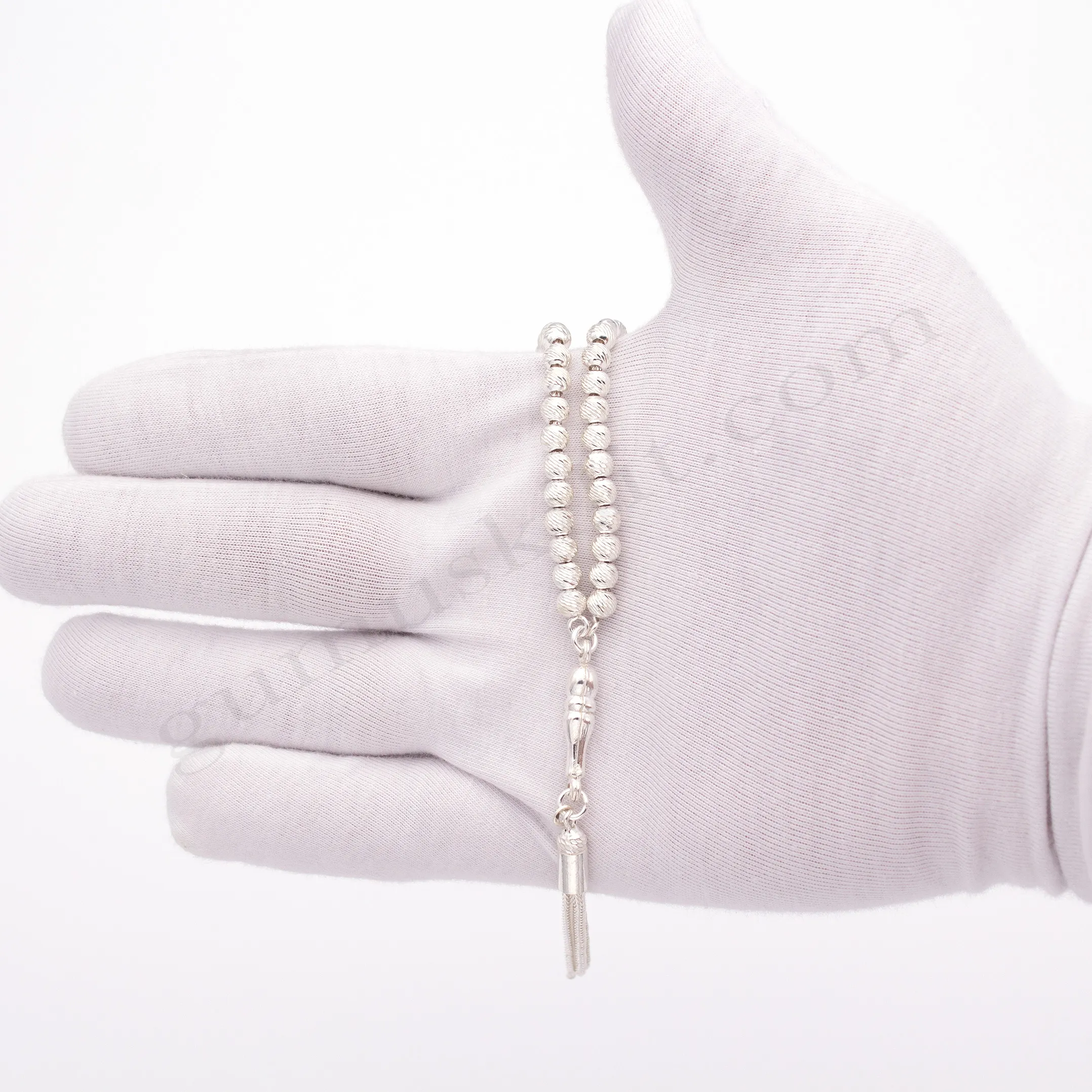 Süper Mini Boy 925 Ayar Küre Kesim Kalem Çizgili Şık Gümüş Tespih