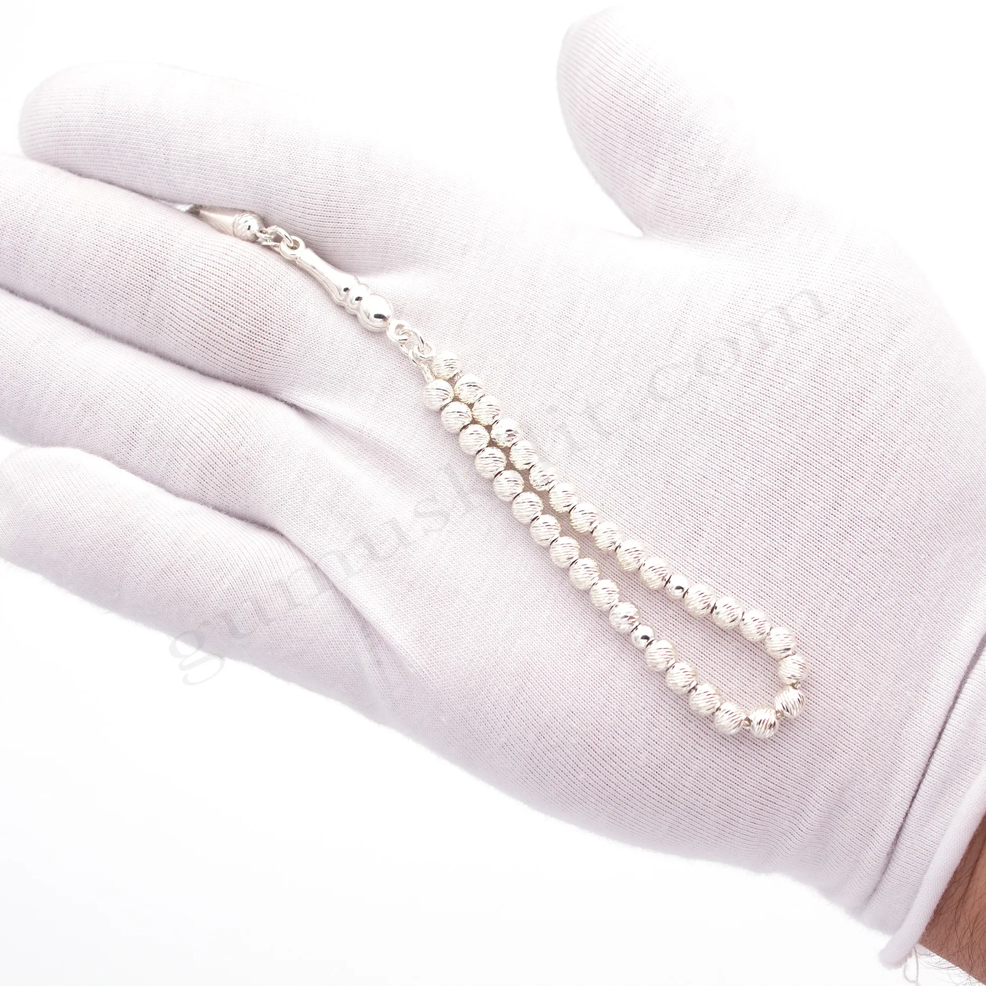 Süper Mini Boy 925 Ayar Küre Kesim Kalem Çizgili Şık Gümüş Tespih