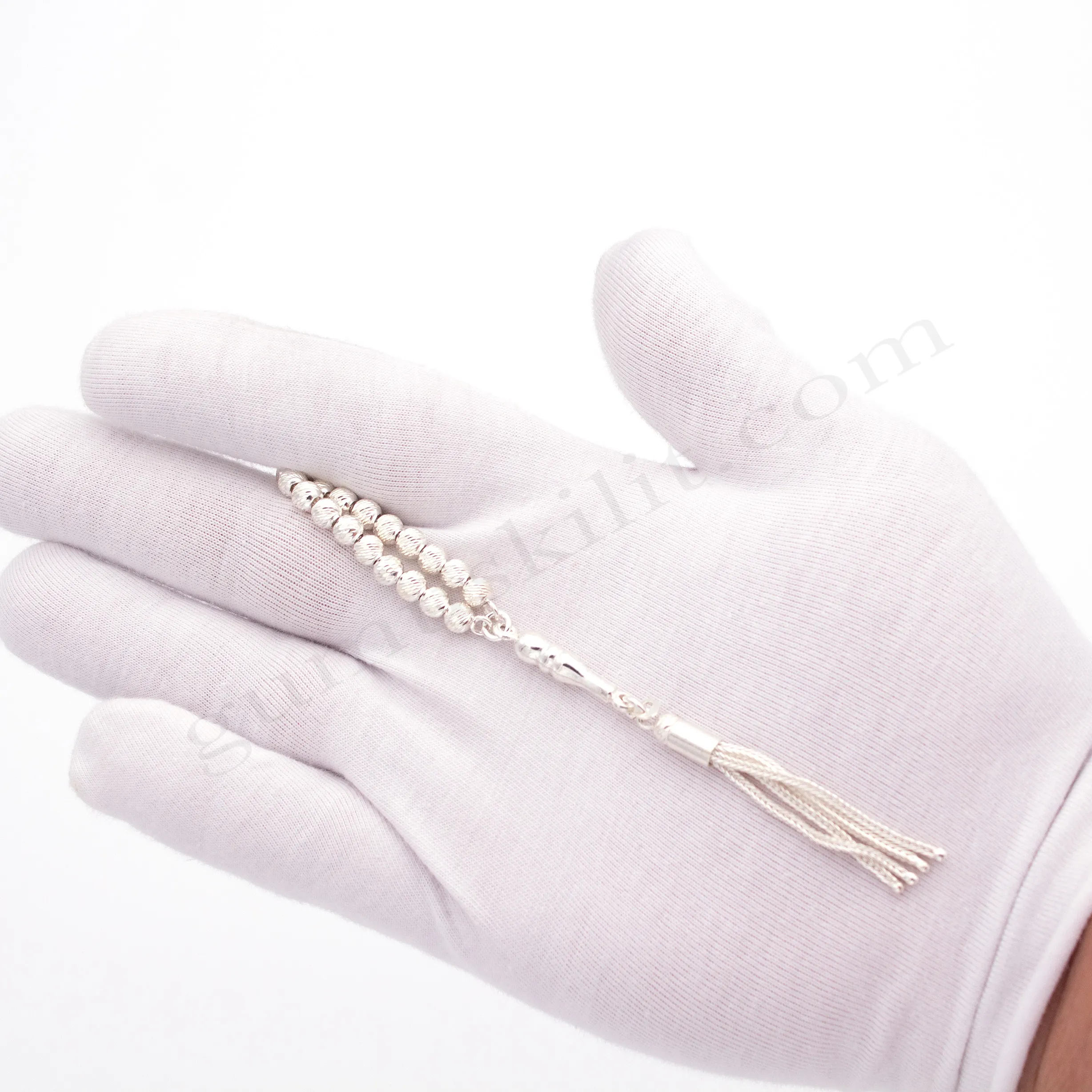 Süper Mini Boy 925 Ayar Küre Kesim Kalem Çizgili Şık Gümüş Tespih