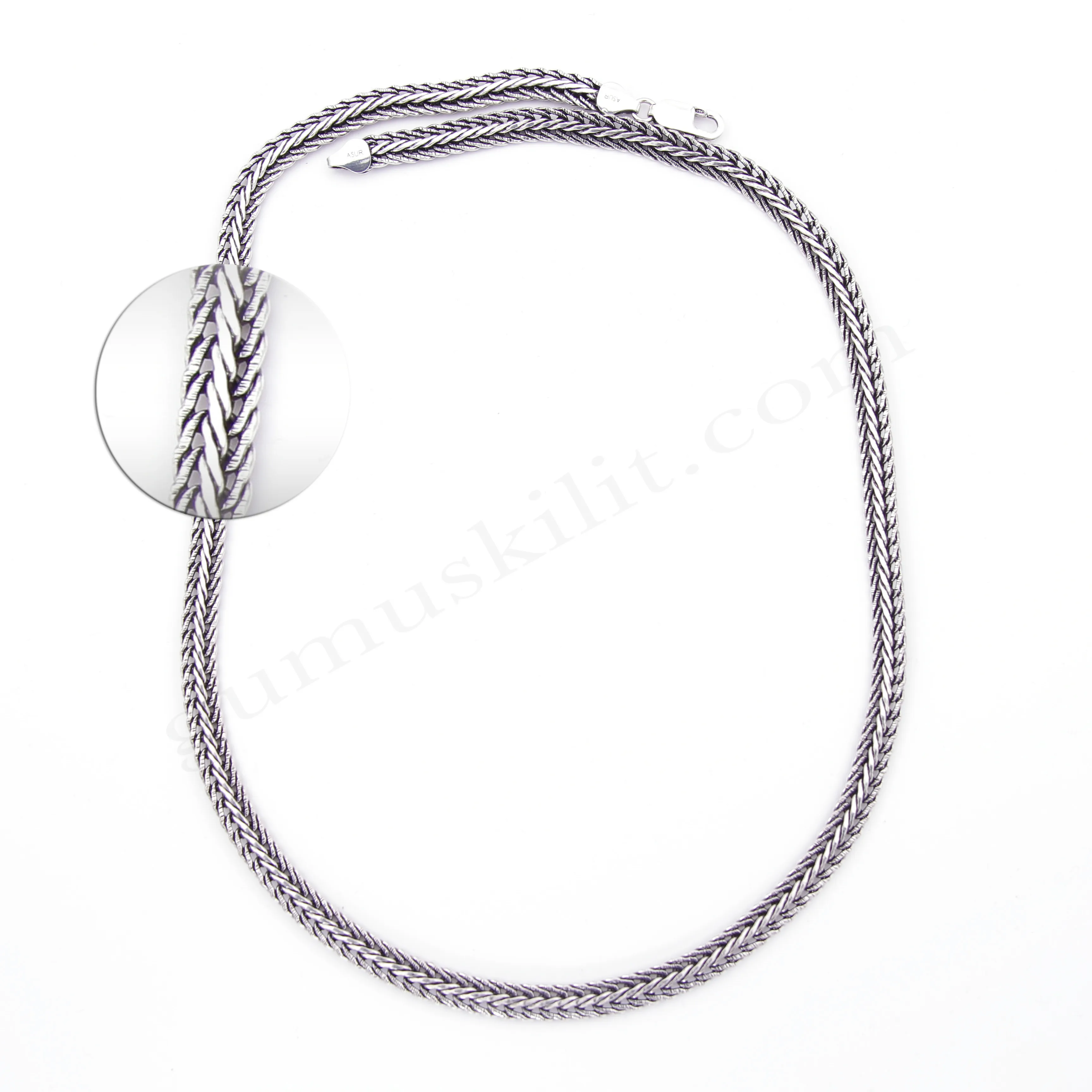 Tilki Kuyruğu 5 Numara Balıksırtı Model 2,90mm Kalınlığında 5,80mm Genişliğinde 925 Ayar Gümüş Zincir, Kolye