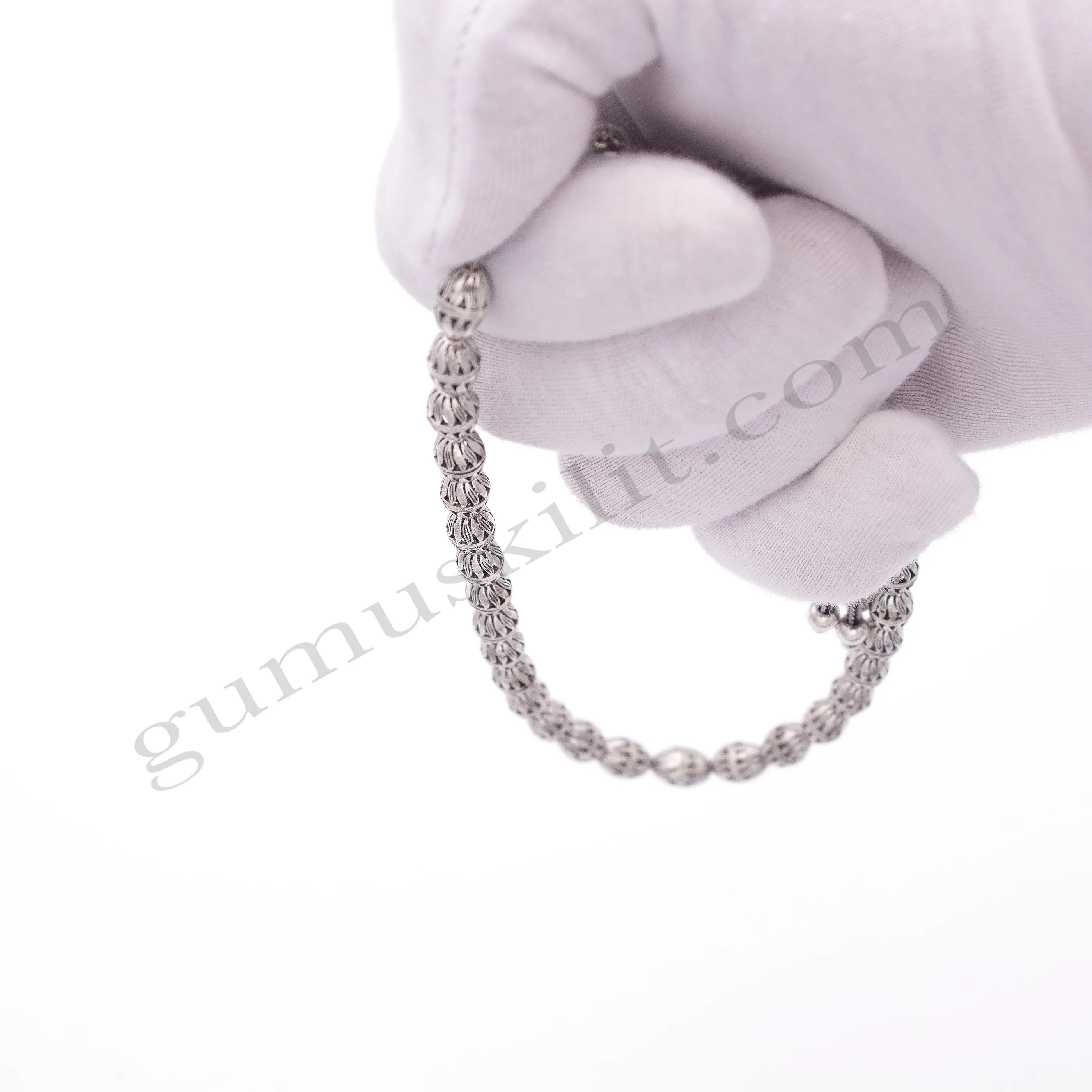 Toptan 925 Ayar Gümüş Özel İşlemeli Oksitli Tesbih 10*7(mm)