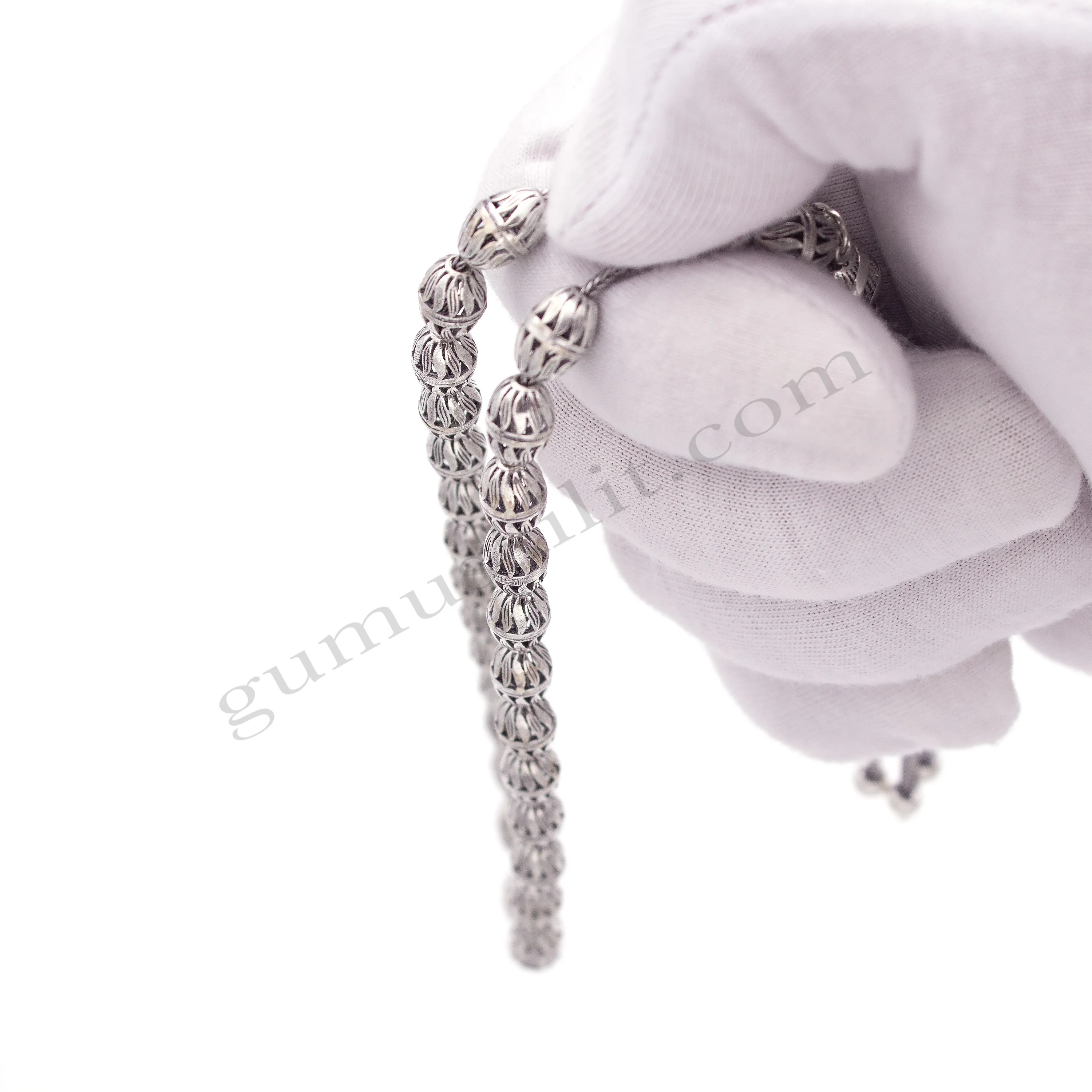 Toptan 925 Ayar Gümüş Özel İşlemeli Oksitli Tesbih 10*7(mm)